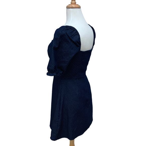 Lulu’s Mini Dress Size M Navy Blue Square Neck Polka Dots Y2K Puff Sleeve Casual - Picture 3 of 10